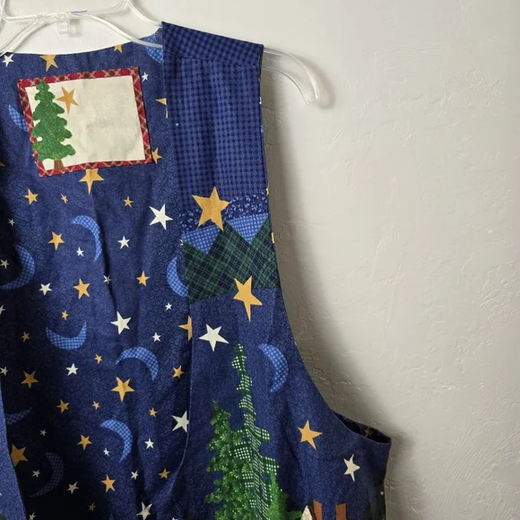 Vintage Handmade Novelty Christmas Themed Open Front Vest Granny Chic 90s Read - Picture 8 of 13